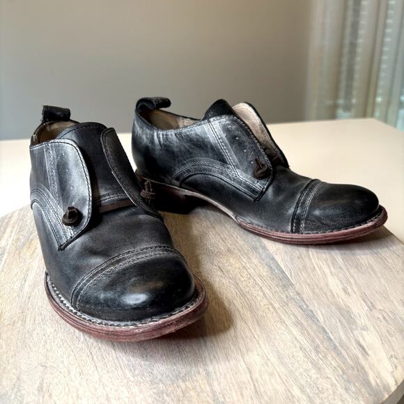 Freebird by Steven Mabel Black Leather Ankle Booties Women’s Size 7 Distressed - Picture 3 of 11